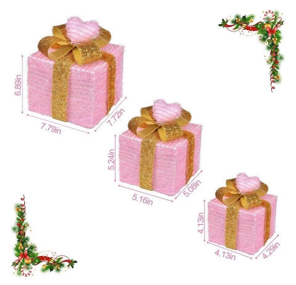 Pink LED Heart Gift Box Decoration Set