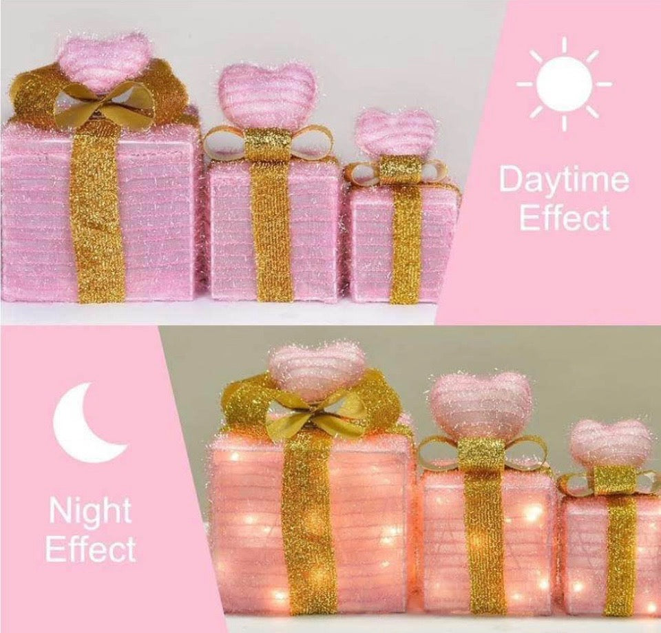 Pink LED Heart Gift Box Decoration Set