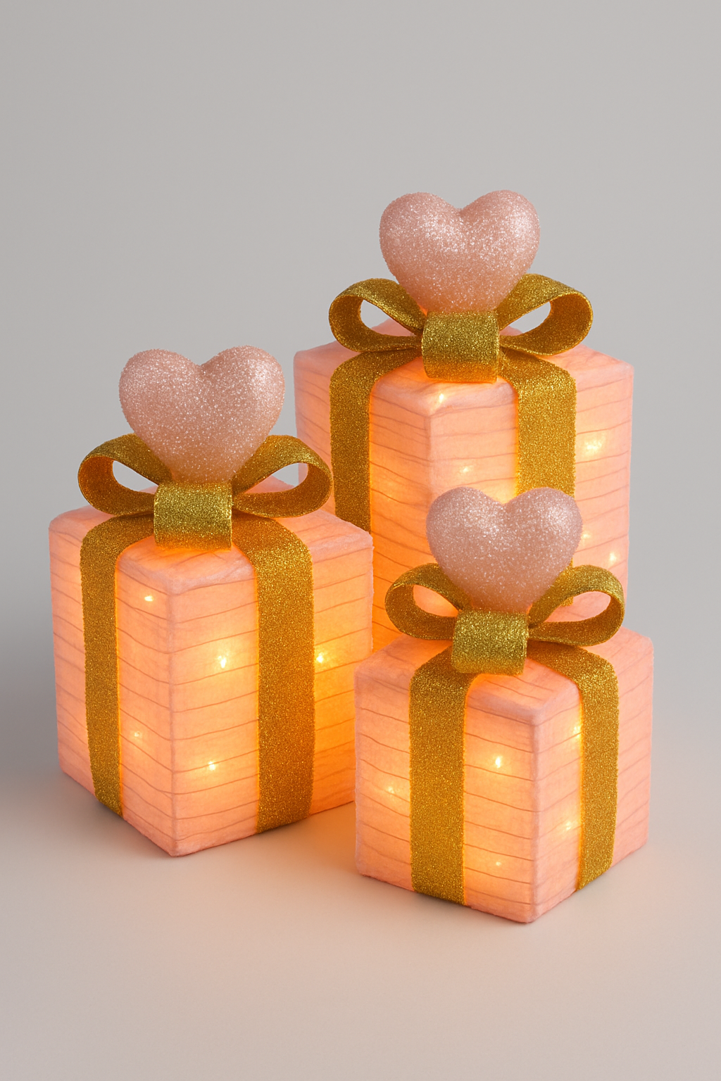 Pink LED Heart Gift Box Decoration Set