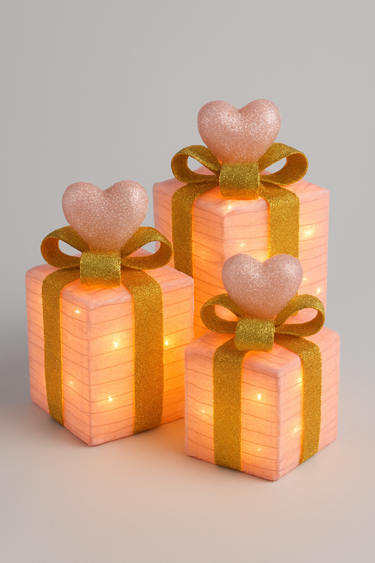 Pink LED Heart Gift Box Decoration Set